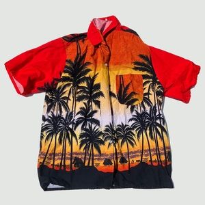 Mens Tropical Sunset Print Hawaiian Button Up Shirt